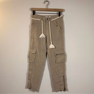 Casual Tan Cargo Pants with Rope Accents